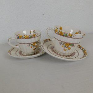 Set of 2 Spode Copeland Buttercup Flat Cup 2 3/4" Saucer Older Brown Backstamp